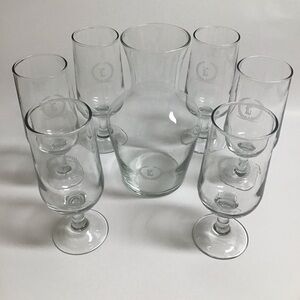 Letter L Monogram Wine Decanter Carafe 6 Glasses SET Etched Clear Glass Barware